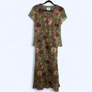Fairycore Y2K Vintage Floral Maxi Dress Size 14 Sage Green DB Collection